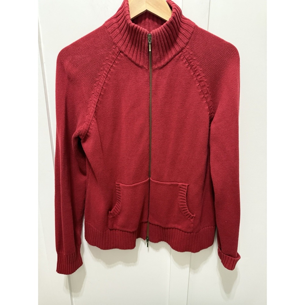 Ruff Hewn Red Elbow Patch Rib Knit Full Zip Sweater Jacket Arm Zip Pocket Sz‎ M